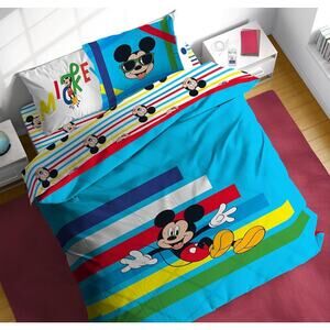 Disney Sunny Side Up Mickey Mouse Reversible 7 Piece Full Bed Set Kids Bedding